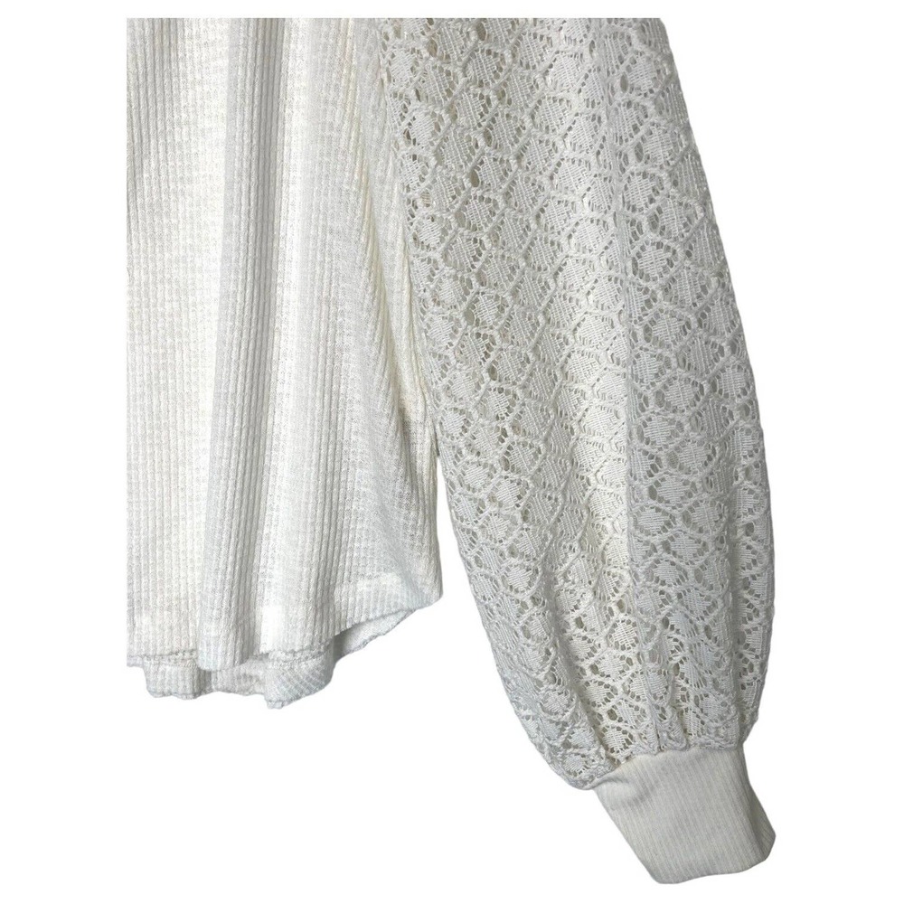 Free People Top Womens S Sweetest Thing Waffle Embroidered Boho Peasant Ivory - Picture 7 of 16